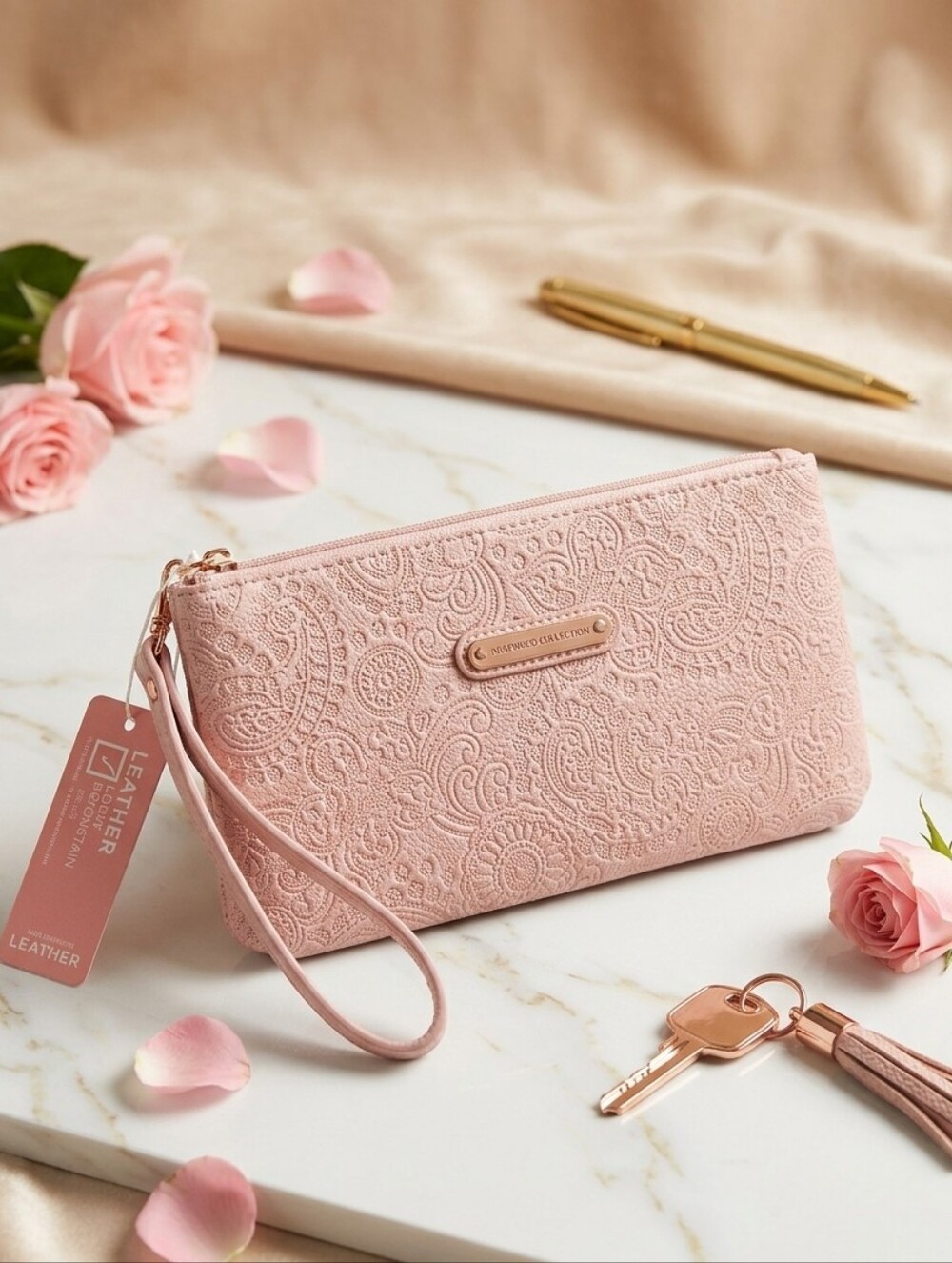 Stone Mountain Blush Pink Embossed Paisley Bonded Leather Wristlet Clutch Wallet